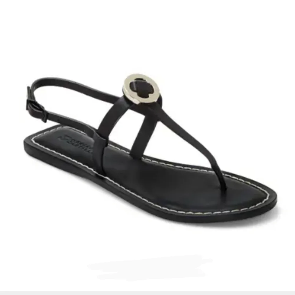 Mercedes Castillo Leather T-Strap Thong Sandal Flat Black Silver EU40 10 NWOB - Picture 2 of 15
